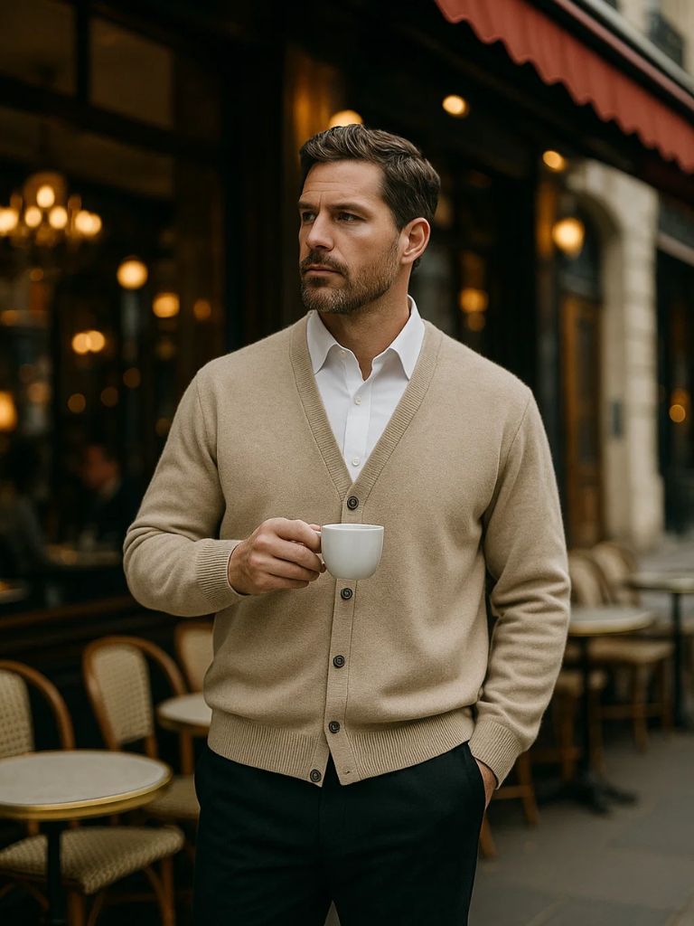 Men’s Cardigan Sweater – Merino Wool Neck Casual Everyday Knitwear