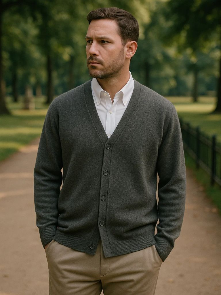 Men’s Cardigan Sweater – Merino Wool Neck Casual Everyday Knitwear