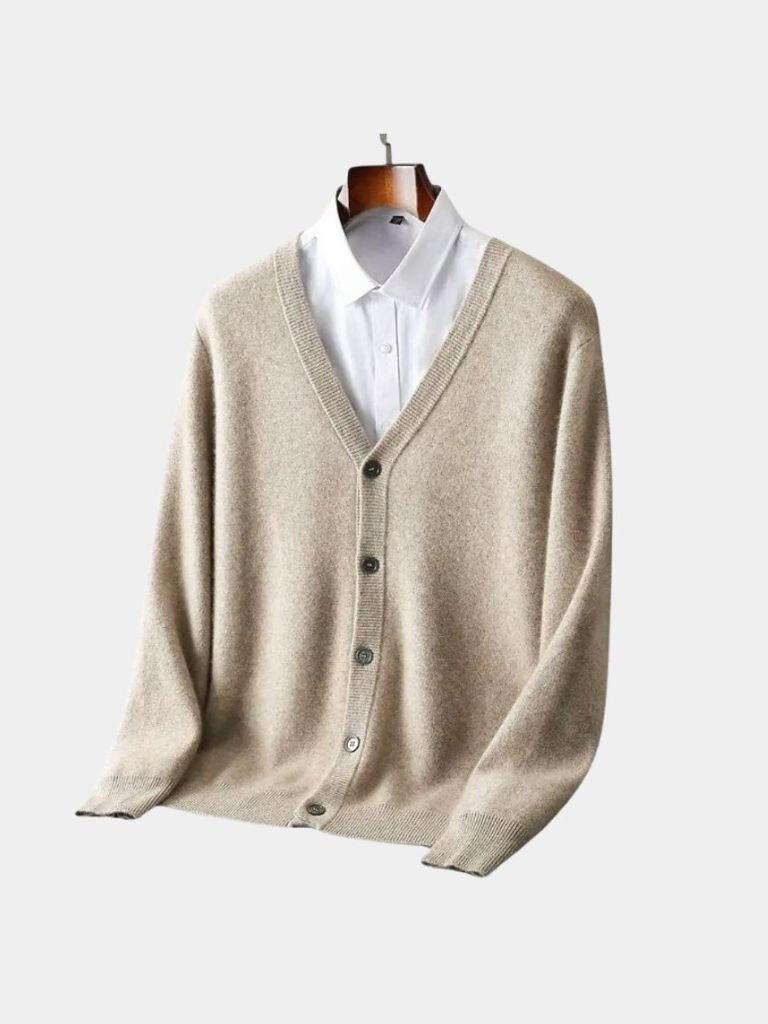 Men’s Cardigan Sweater – Merino Wool Neck Casual Everyday Knitwear