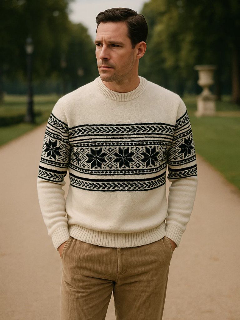 Men’s Knit Sweater – Wool Fair Isle Casual Everyday Knitwear