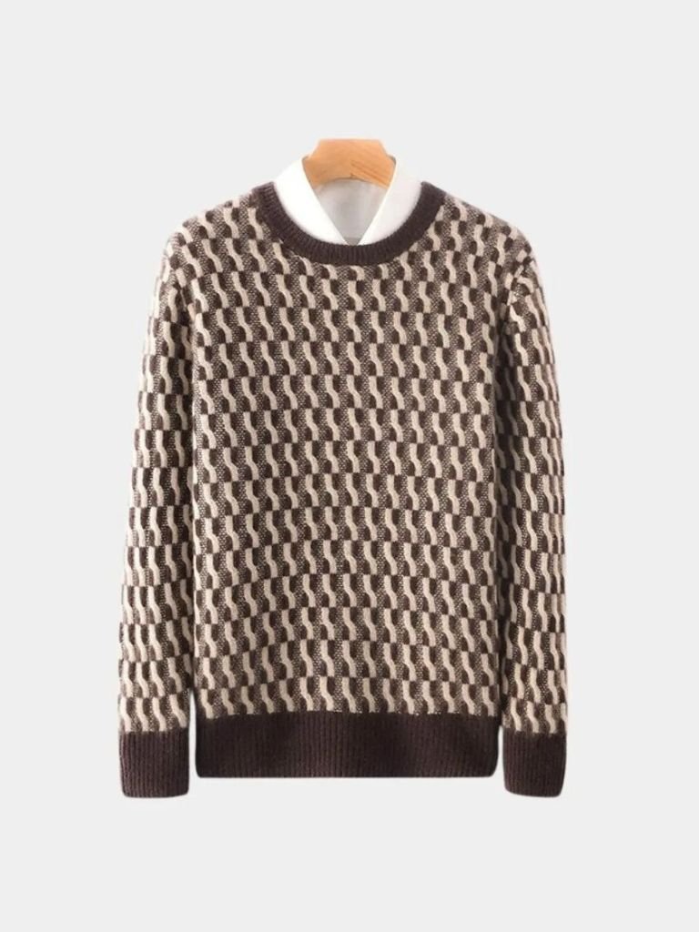 Men’s Knit Sweater – Wool Geometric Crew Casual Everyday Knitwear