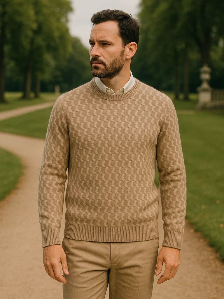 Men’s Knit Sweater – Wool Geometric Crew Casual Everyday Knitwear