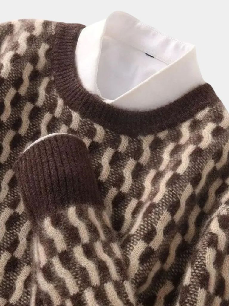 Men’s Knit Sweater – Wool Geometric Crew Casual Everyday Knitwear