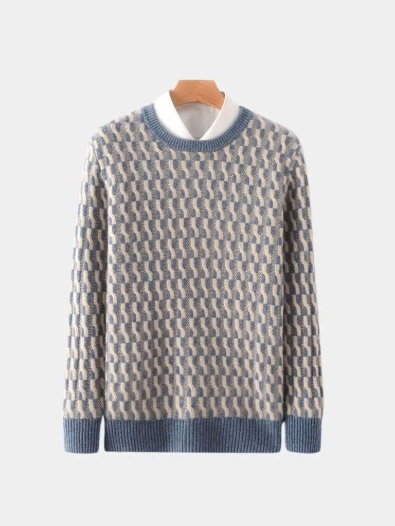 Men’s Knit Sweater – Wool Geometric Crew Casual Everyday Knitwear