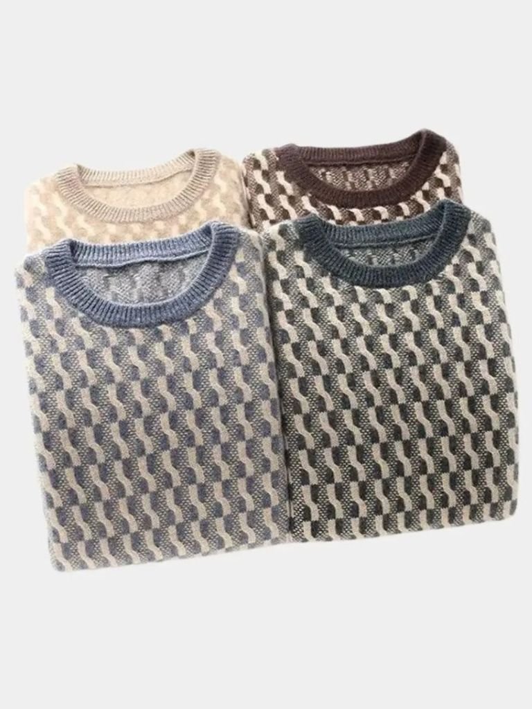 Men’s Knit Sweater – Wool Geometric Crew Casual Everyday Knitwear
