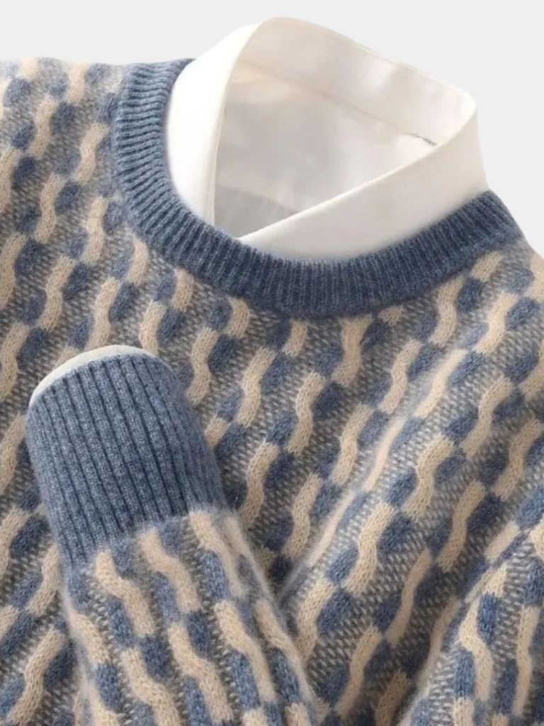 Men’s Knit Sweater – Wool Geometric Crew Casual Everyday Knitwear