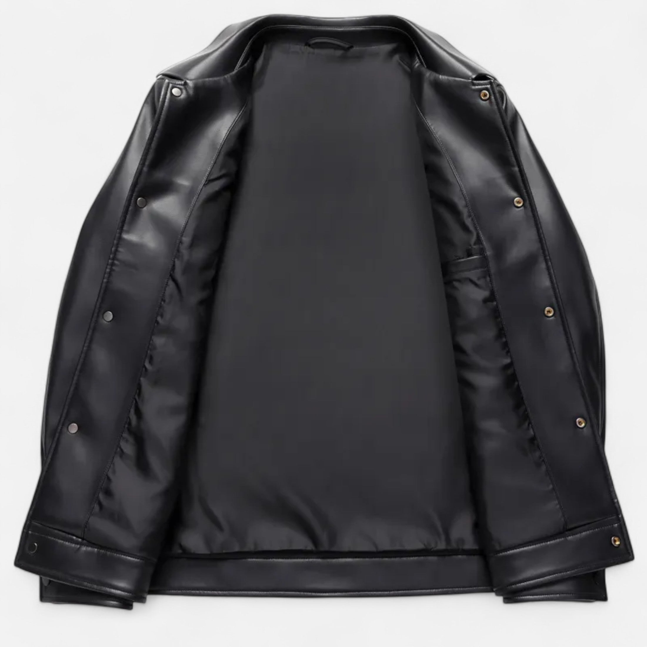 Men’s Polo Leather Coat – Classic Straight-Hem Design