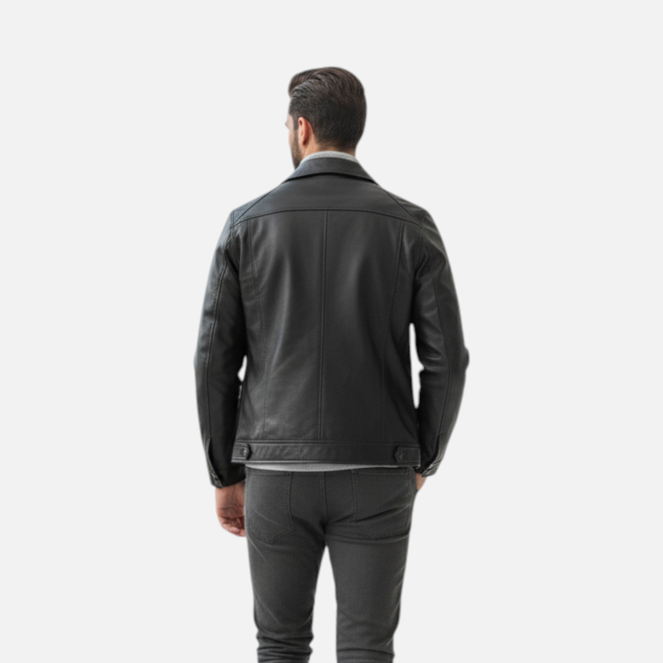 Men’s Polo Leather Coat – Classic Straight-Hem Design