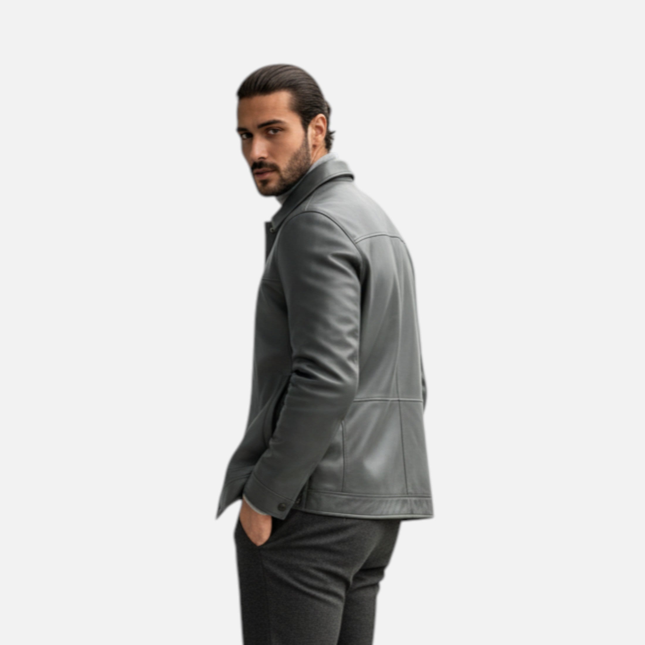 Men’s Polo Leather Coat – Classic Straight-Hem Design
