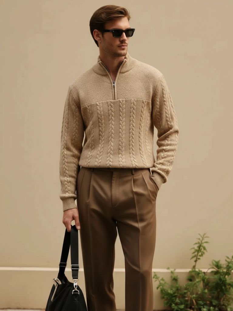 Men’s Knit Sweater – Essential Henley Quarter Casual Everyday Knitwear