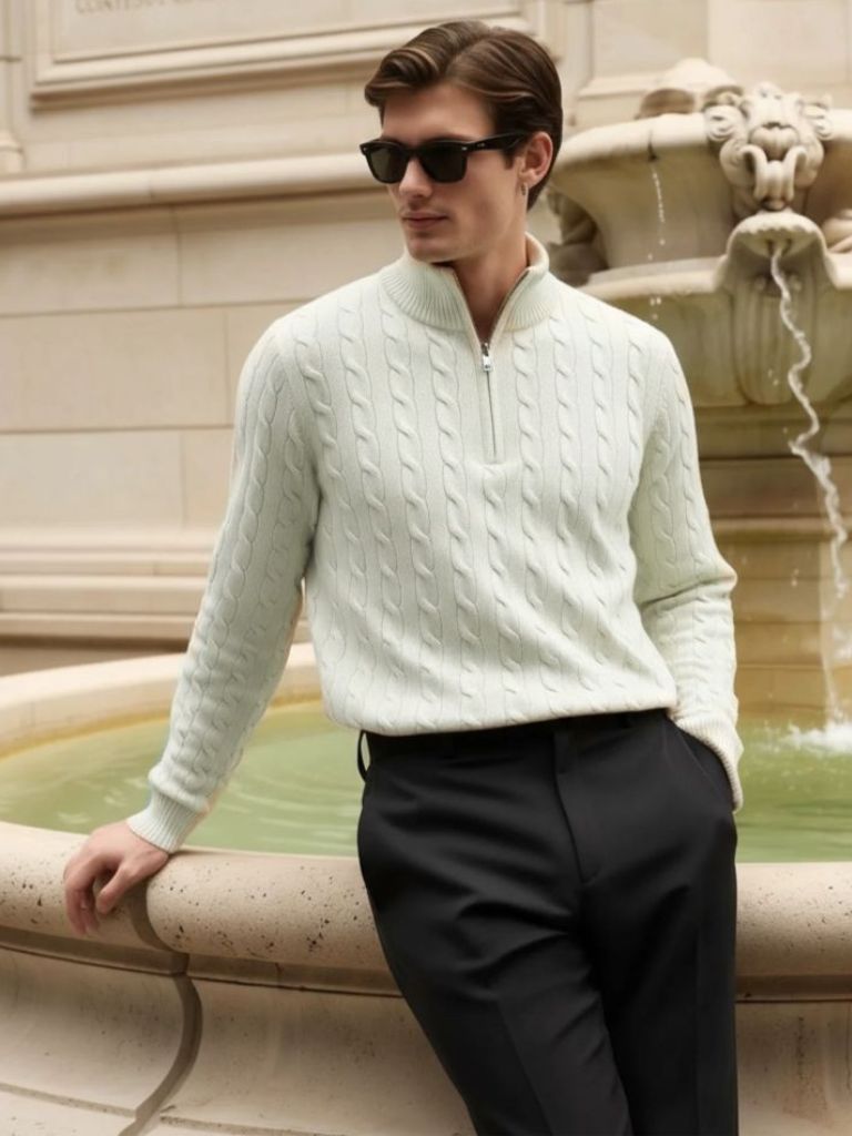 Men’s Knit Knit Sweater – Premium Cable Zip Casual Everyday Knitwear