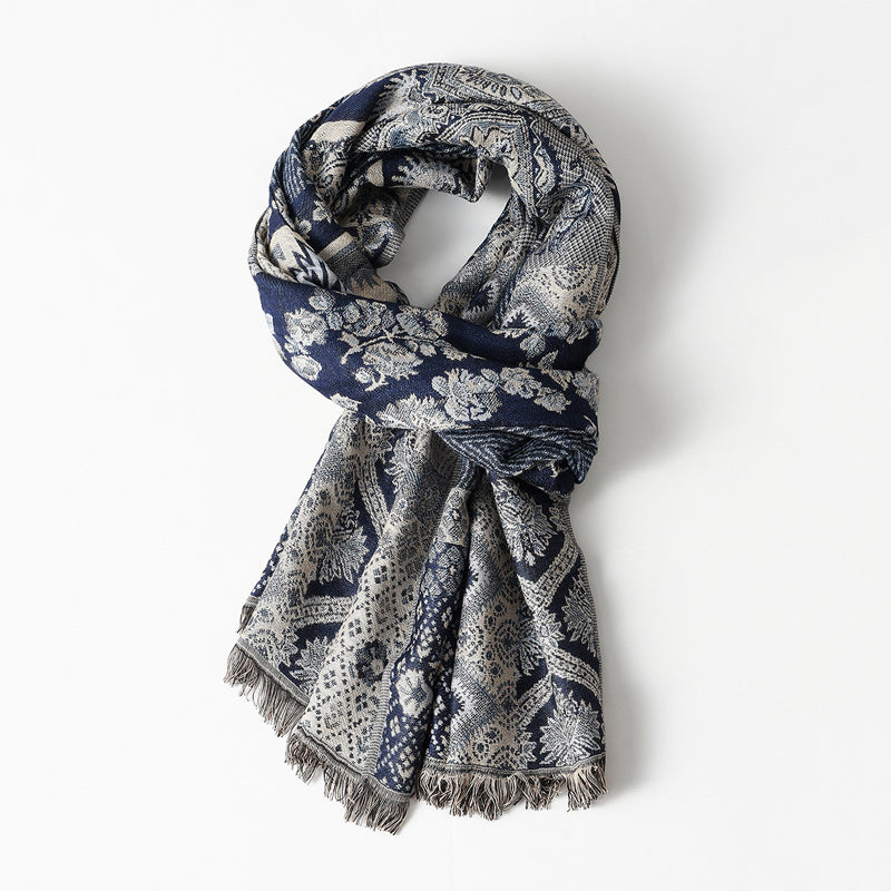 Men’s Woven Jacquard Scarf – Classic Winter Pattern