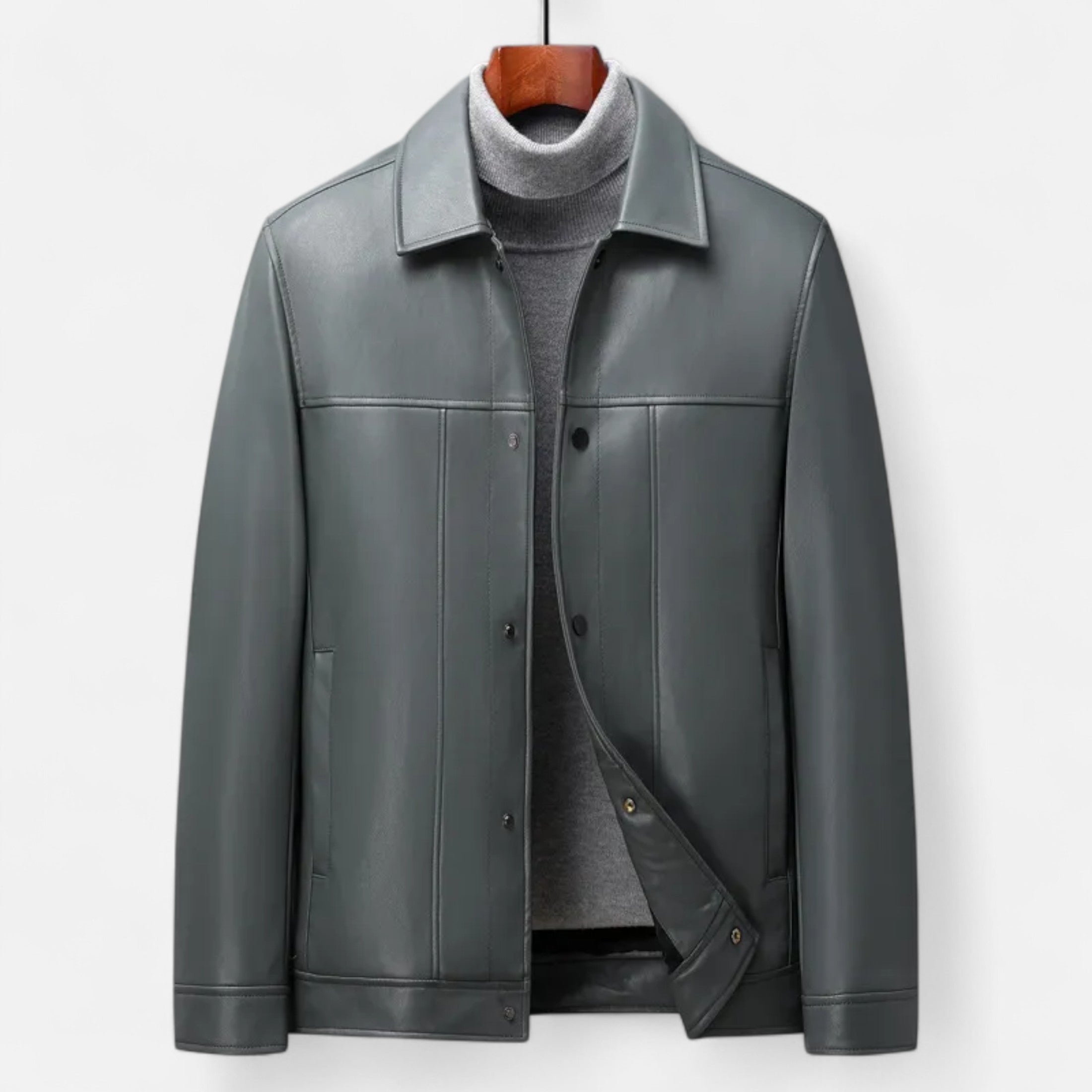 Men’s Polo Leather Coat – Classic Straight-Hem Design