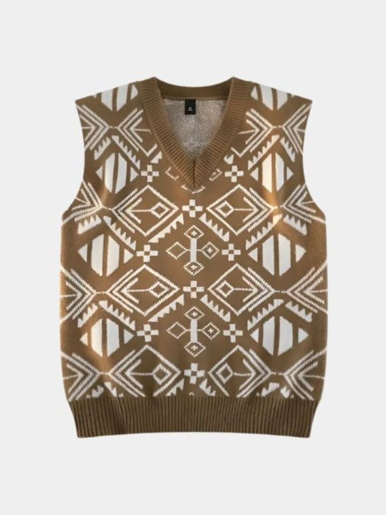 Men’s Knit Sweater – Academic Retro Vest Casual Everyday Knitwear