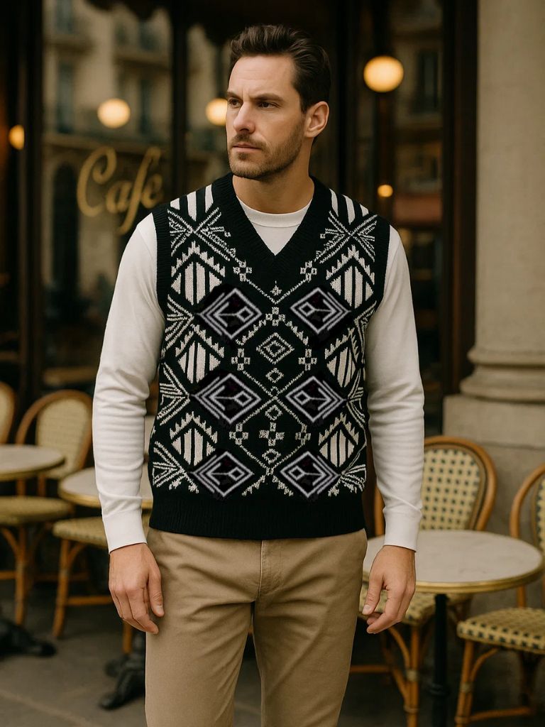 Men’s Knit Sweater – Academic Retro Vest Casual Everyday Knitwear