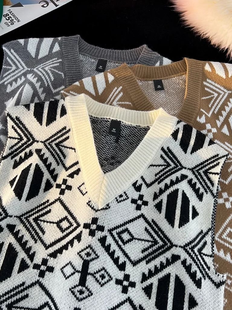 Men’s Knit Sweater – Academic Retro Vest Casual Everyday Knitwear