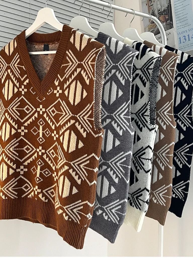 Men’s Knit Sweater – Academic Retro Vest Casual Everyday Knitwear