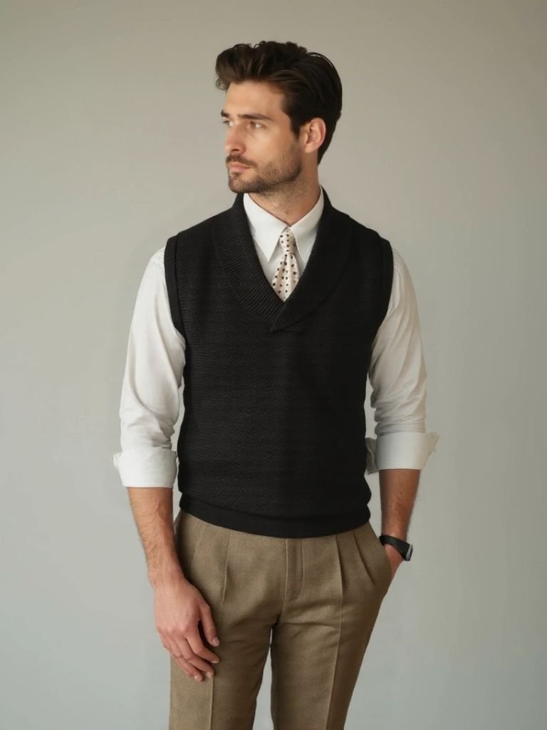 Men’s Knit Sweater – British Vest Waistcoat Casual Everyday Knitwear