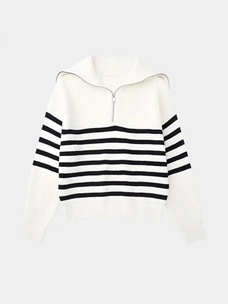 Men’s Knit Sweater – Striped Zip Casual Everyday Knitwear