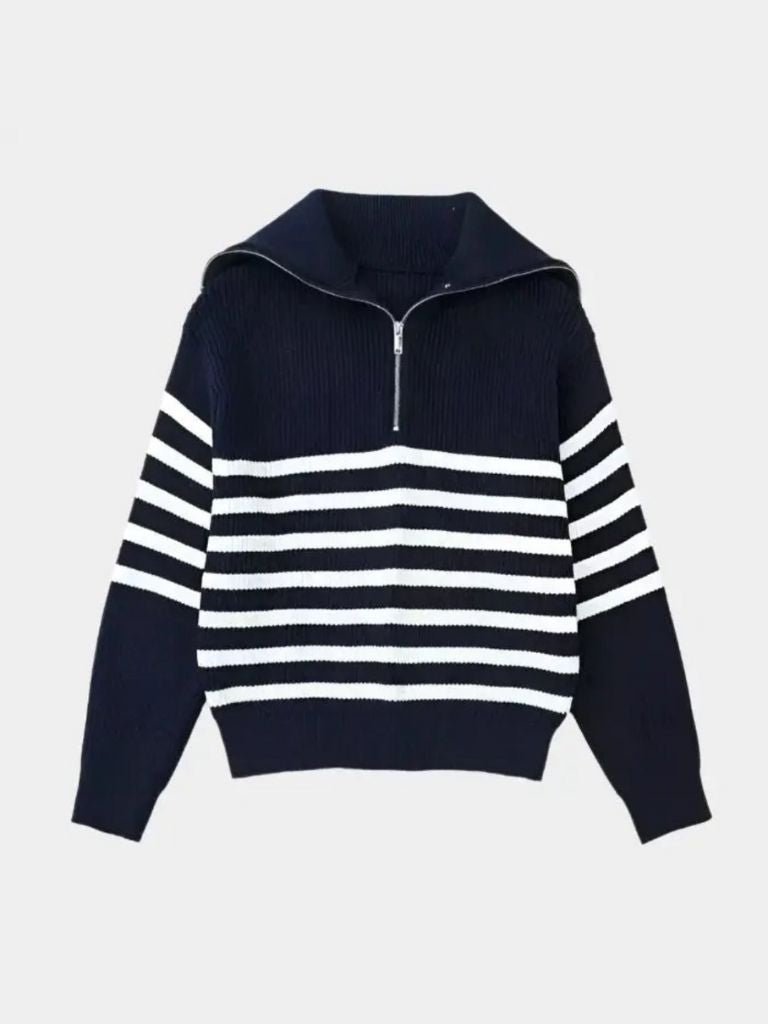 Men’s Knit Sweater – Striped Zip Casual Everyday Knitwear