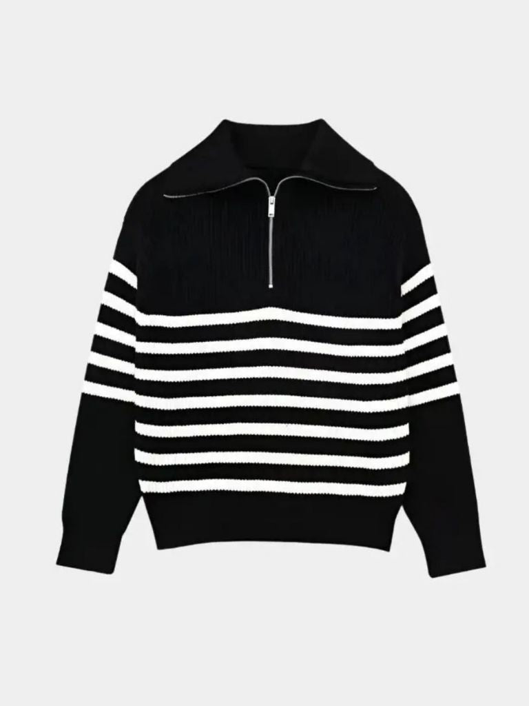Men’s Knit Sweater – Striped Zip Casual Everyday Knitwear