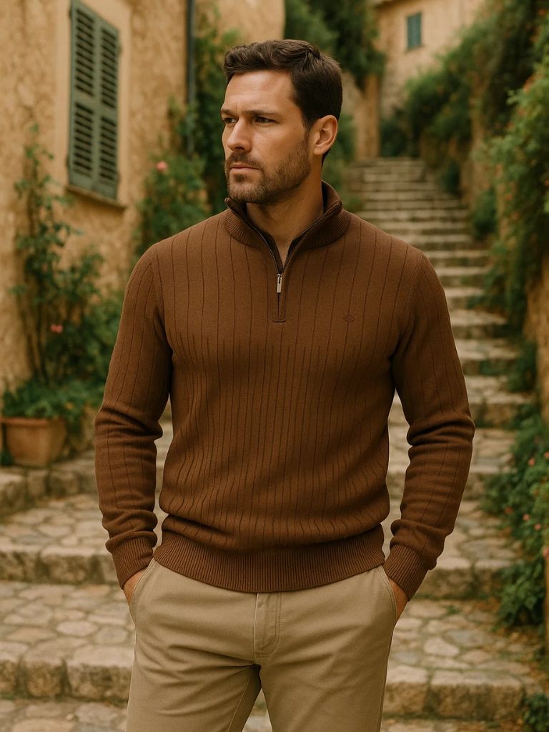 Men’s Knit Sweater – Cotton Vertical Stripes Casual Everyday Knitwear