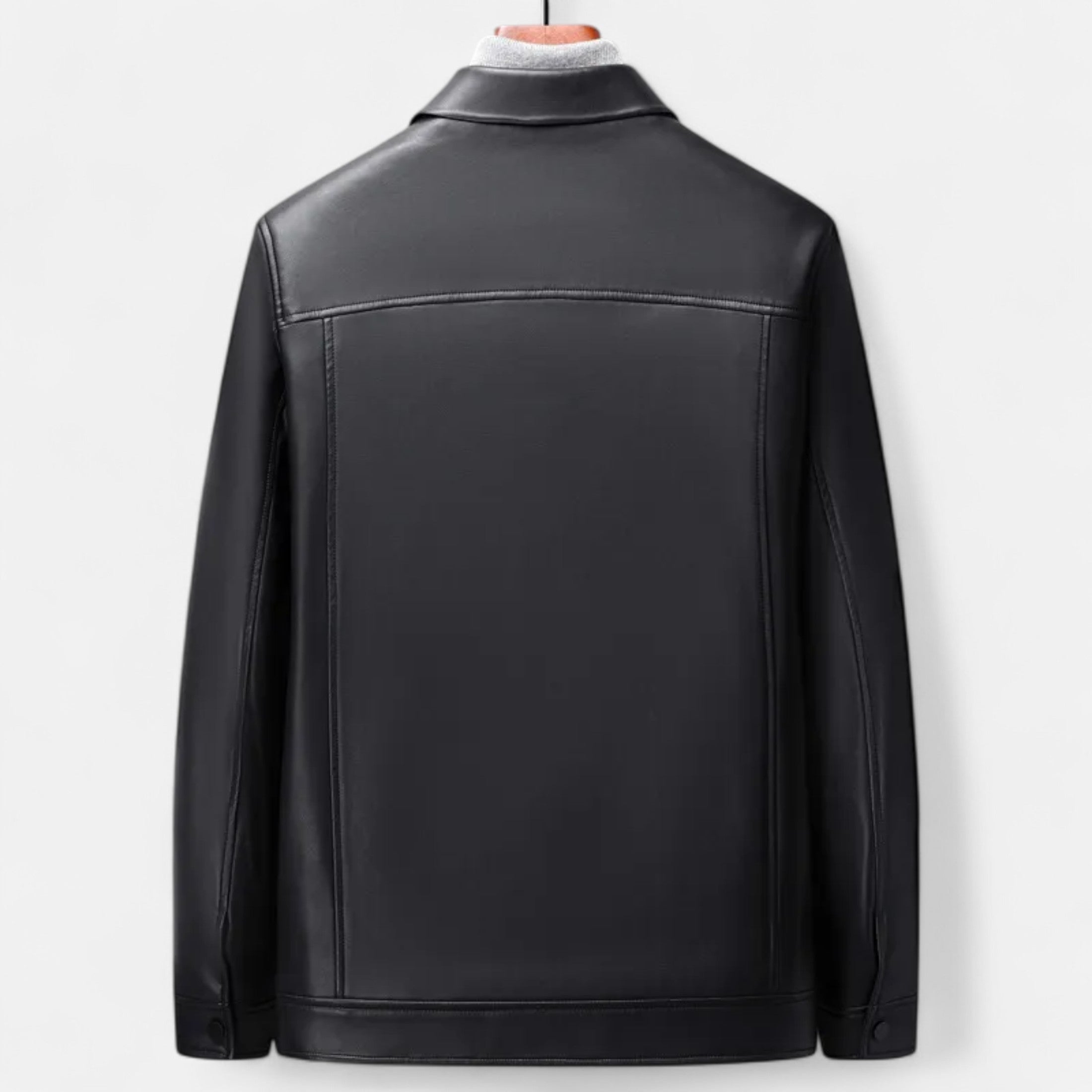 Men’s Polo Leather Coat – Classic Straight-Hem Design