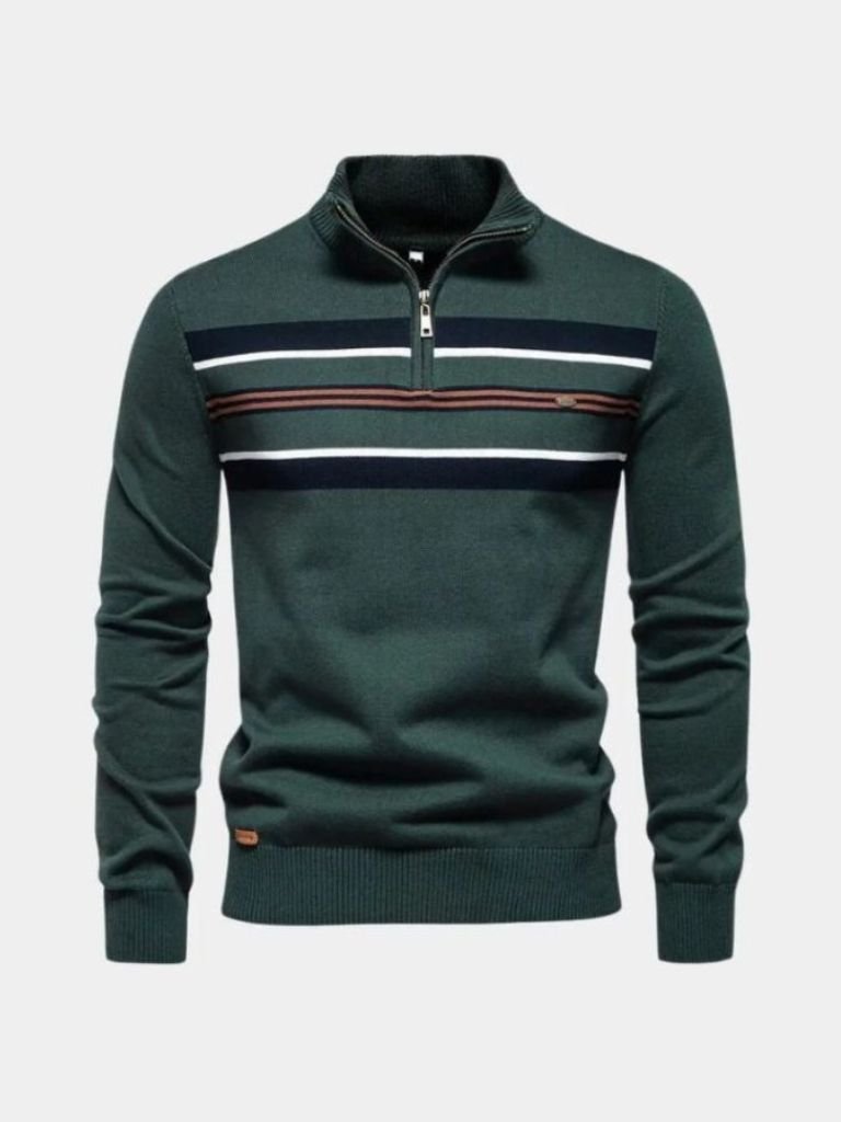 Men’s Knit Sweater – Striped Quarter Zip Casual Everyday Knitwear
