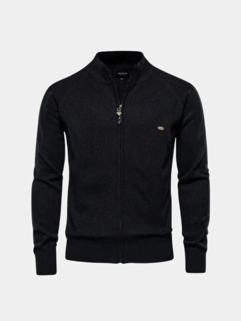 Men’s Cardigan Sweater – Zipper Jacquard Color Casual Everyday Knitwear