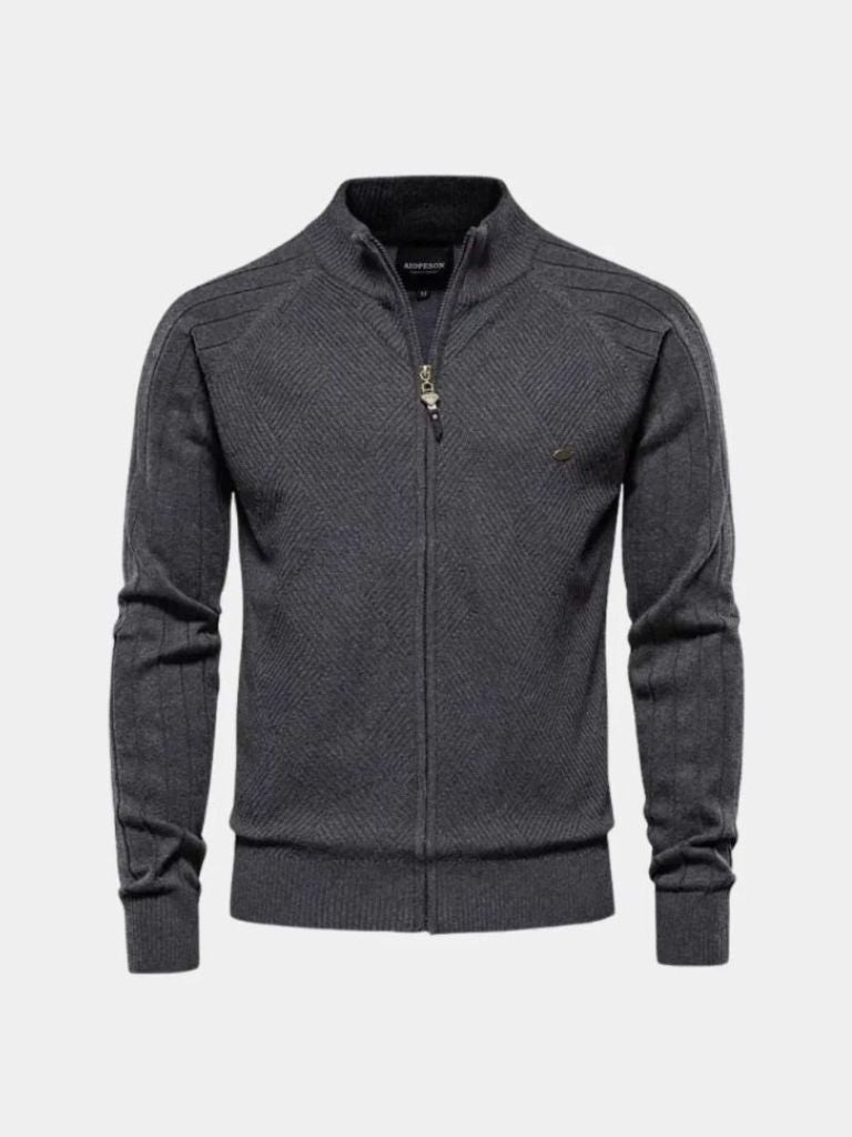 Men’s Cardigan Sweater – Zipper Jacquard Color Casual Everyday Knitwear