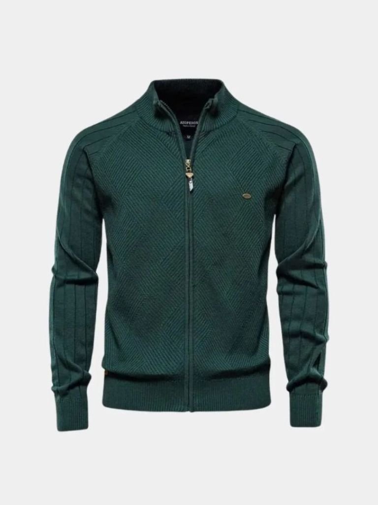 Men’s Cardigan Sweater – Zipper Jacquard Color Casual Everyday Knitwear