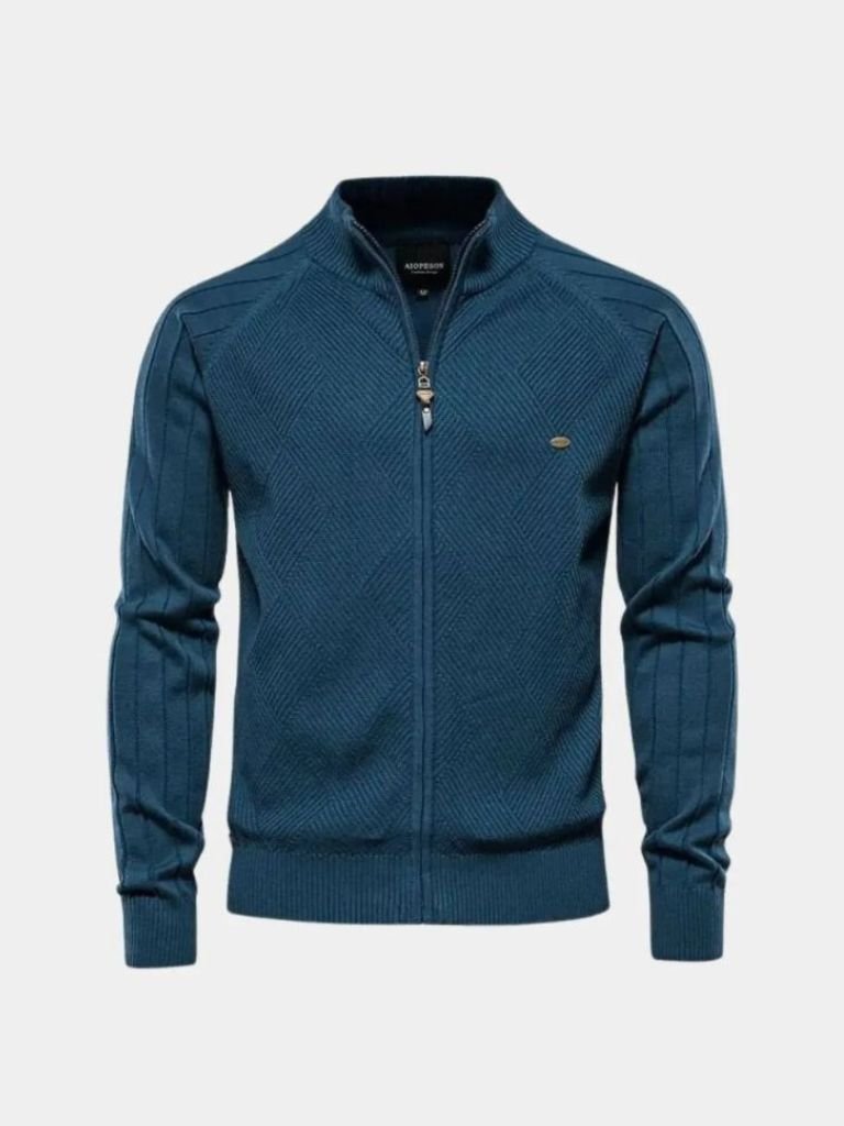 Men’s Cardigan Sweater – Zipper Jacquard Color Casual Everyday Knitwear