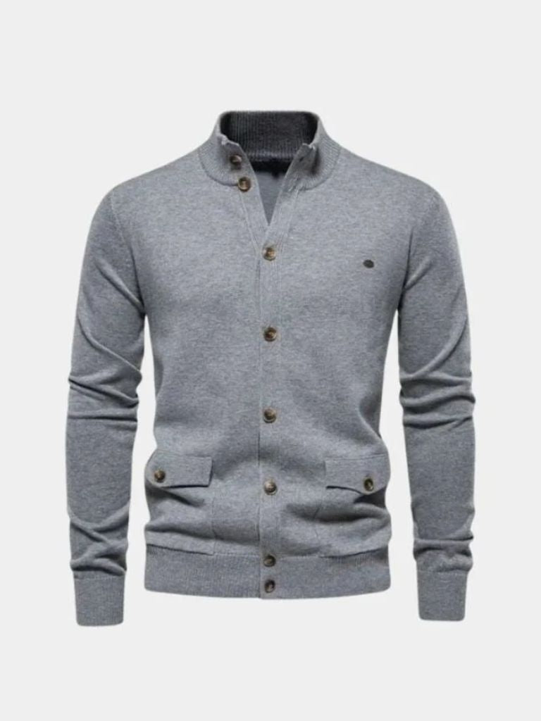 Men’s Cardigan Sweater – Knitted Stand Collar Casual Everyday Knitwear