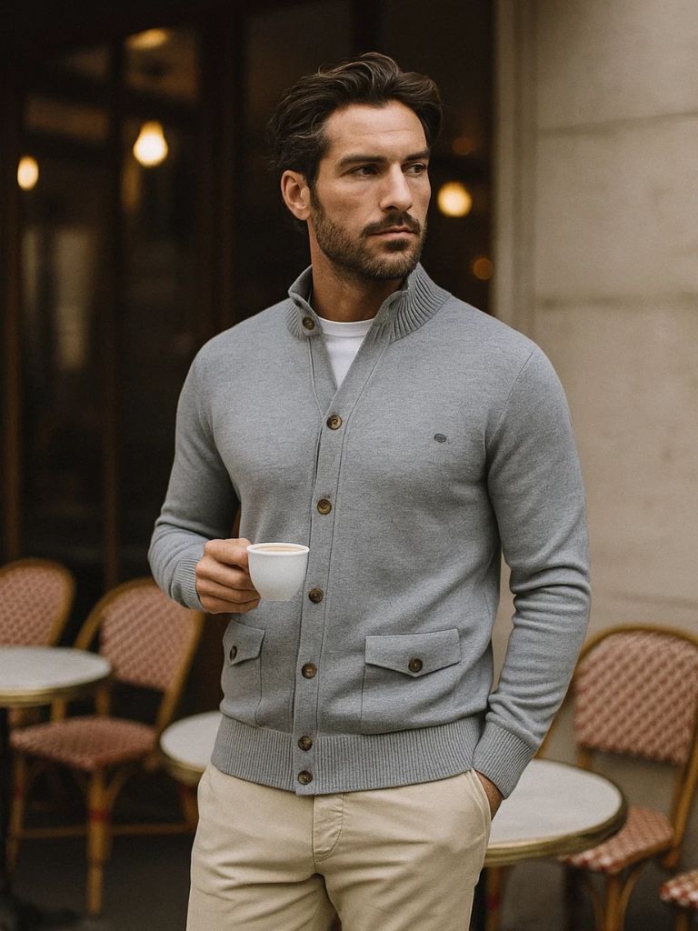 Men’s Cardigan Sweater – Knitted Stand Collar Casual Everyday Knitwear