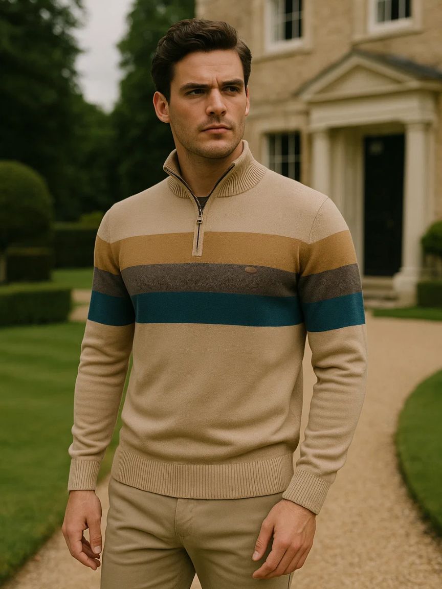 Men’s Knit Sweater – Minimalist High Collar Casual Everyday Knitwear