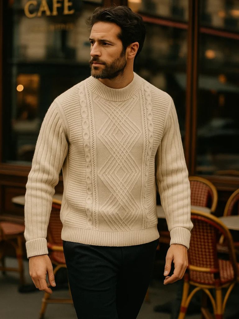 Men’s Knit Sweater – Minimalist Textured Casual Everyday Knitwear
