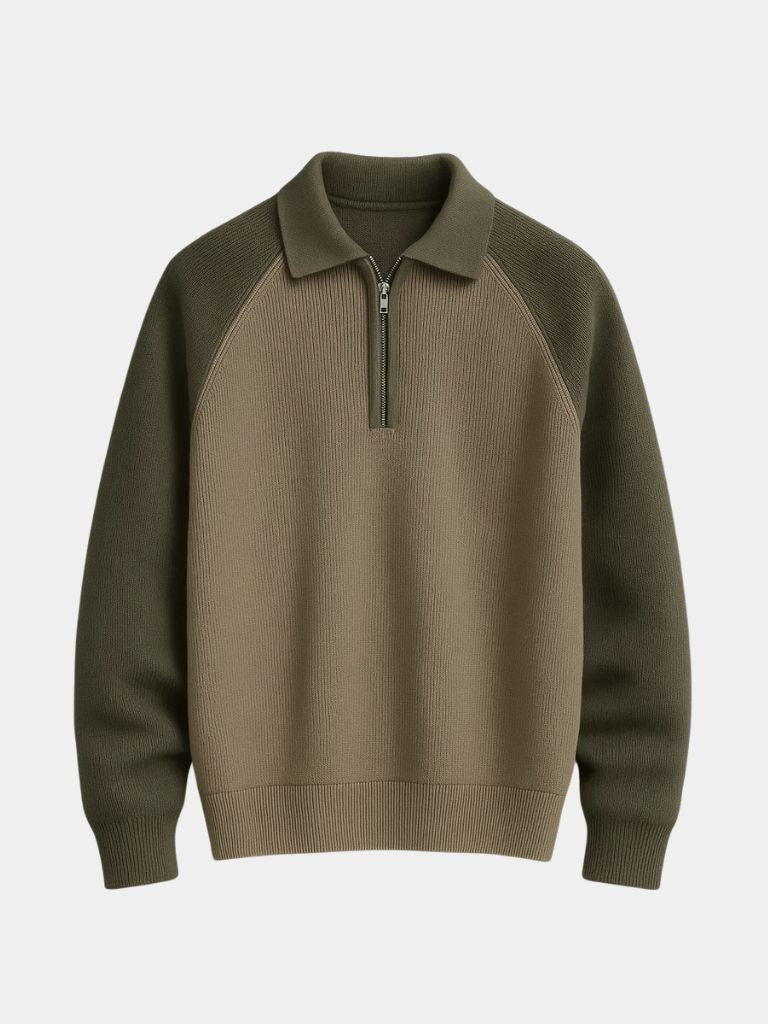 Men’s Knit Sweater – Raglan Quarter Zip Casual Everyday Knitwear