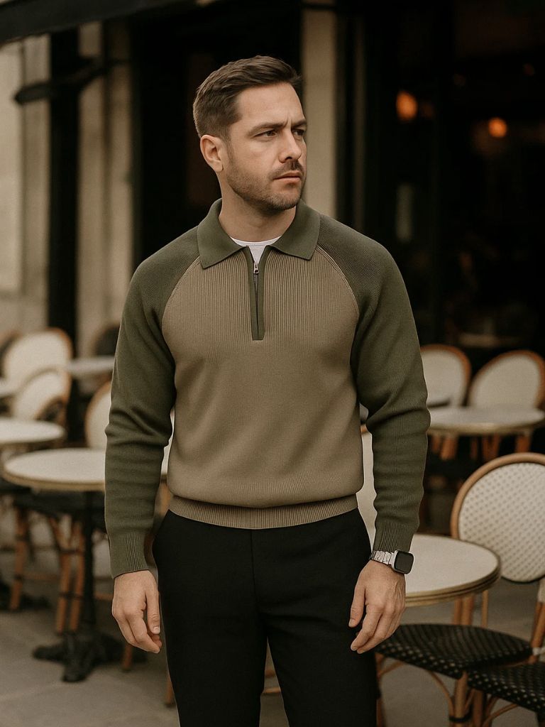 Men’s Knit Sweater – Raglan Quarter Zip Casual Everyday Knitwear
