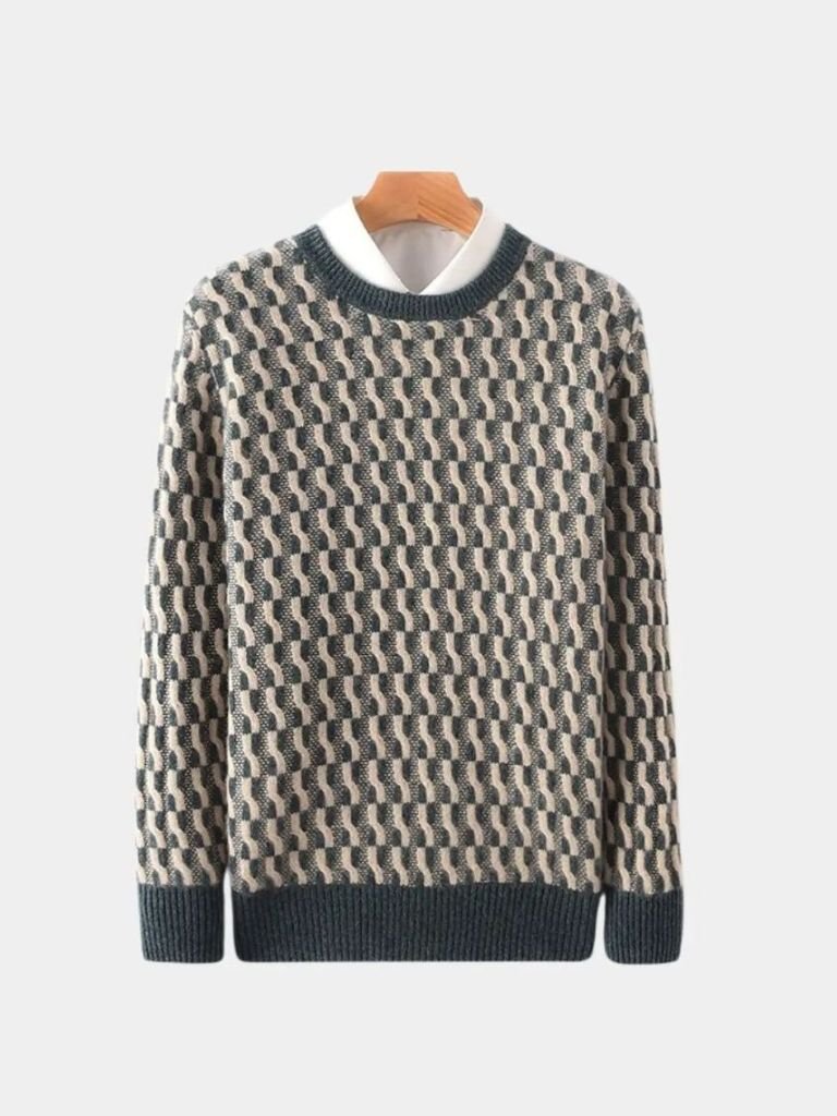 Men’s Knit Sweater – Wool Geometric Crew Casual Everyday Knitwear
