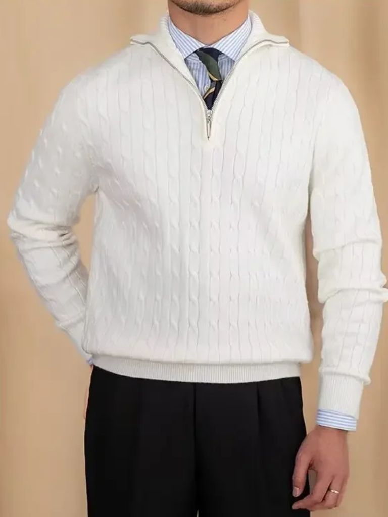 Men’s Knit Knit Sweater – Premium Cable Zip Casual Everyday Knitwear