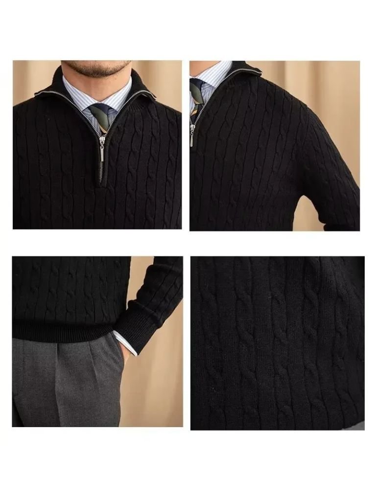 Men’s Knit Knit Sweater – Premium Cable Zip Casual Everyday Knitwear