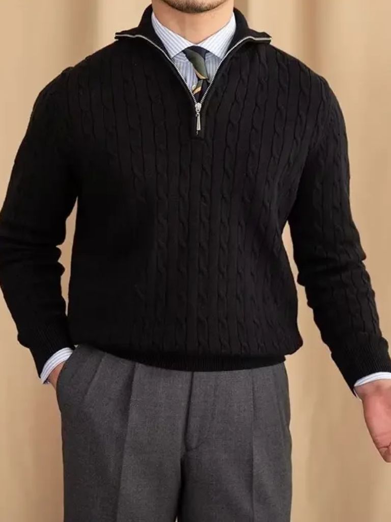 Men’s Knit Knit Sweater – Premium Cable Zip Casual Everyday Knitwear