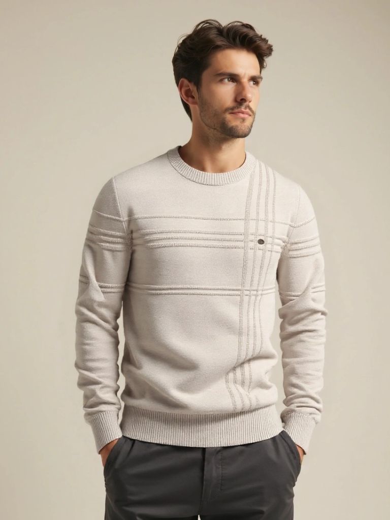 Men’s Knit Sweater – Cotton Knitted Stripped Casual Everyday Knitwear