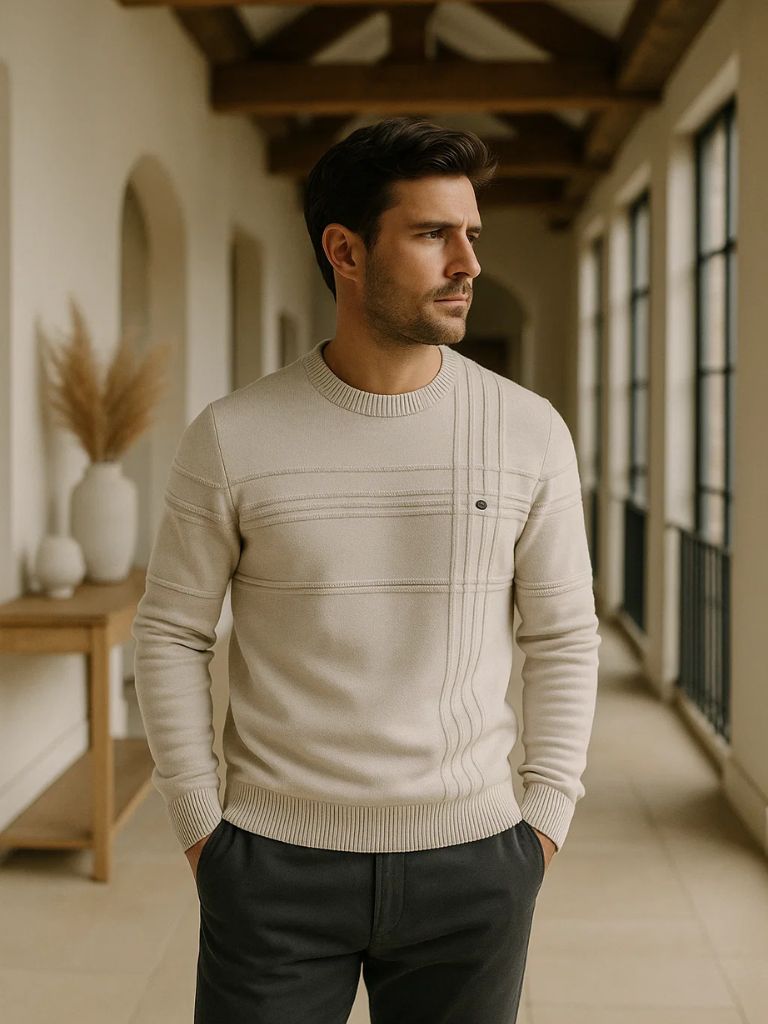 Men’s Knit Sweater – Cotton Knitted Stripped Casual Everyday Knitwear