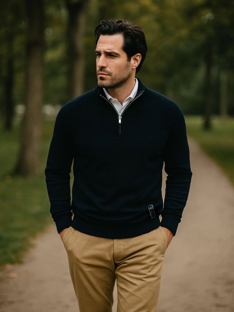 Men’s Knit Sweater – Essential Quarter Zip Casual Everyday Knitwear