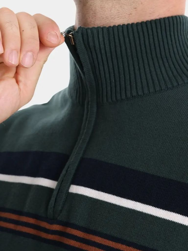 Men’s Knit Sweater – Striped Quarter Zip Casual Everyday Knitwear