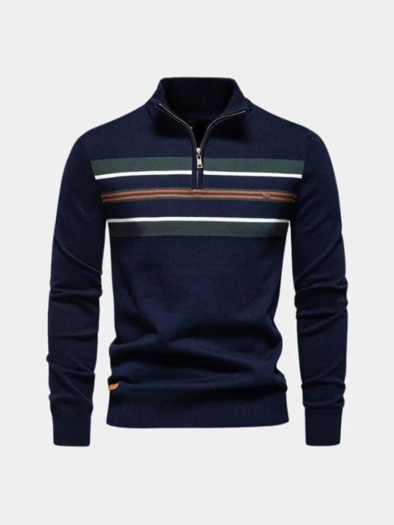 Men’s Knit Sweater – Striped Quarter Zip Casual Everyday Knitwear