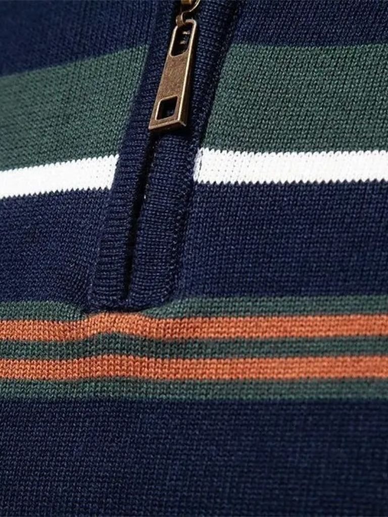 Men’s Knit Sweater – Striped Quarter Zip Casual Everyday Knitwear
