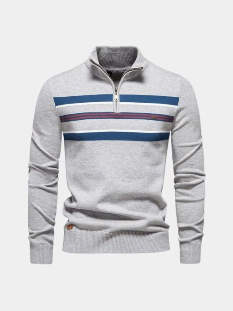 Men’s Knit Sweater – Striped Quarter Zip Casual Everyday Knitwear