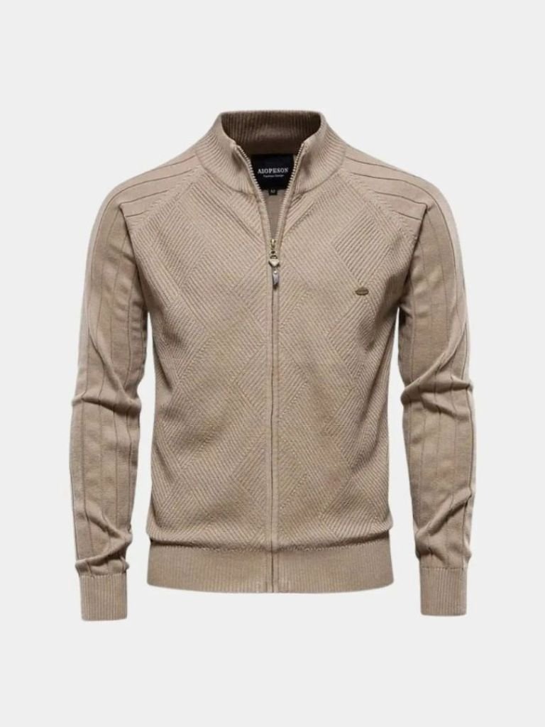 Men’s Cardigan Sweater – Zipper Jacquard Color Casual Everyday Knitwear